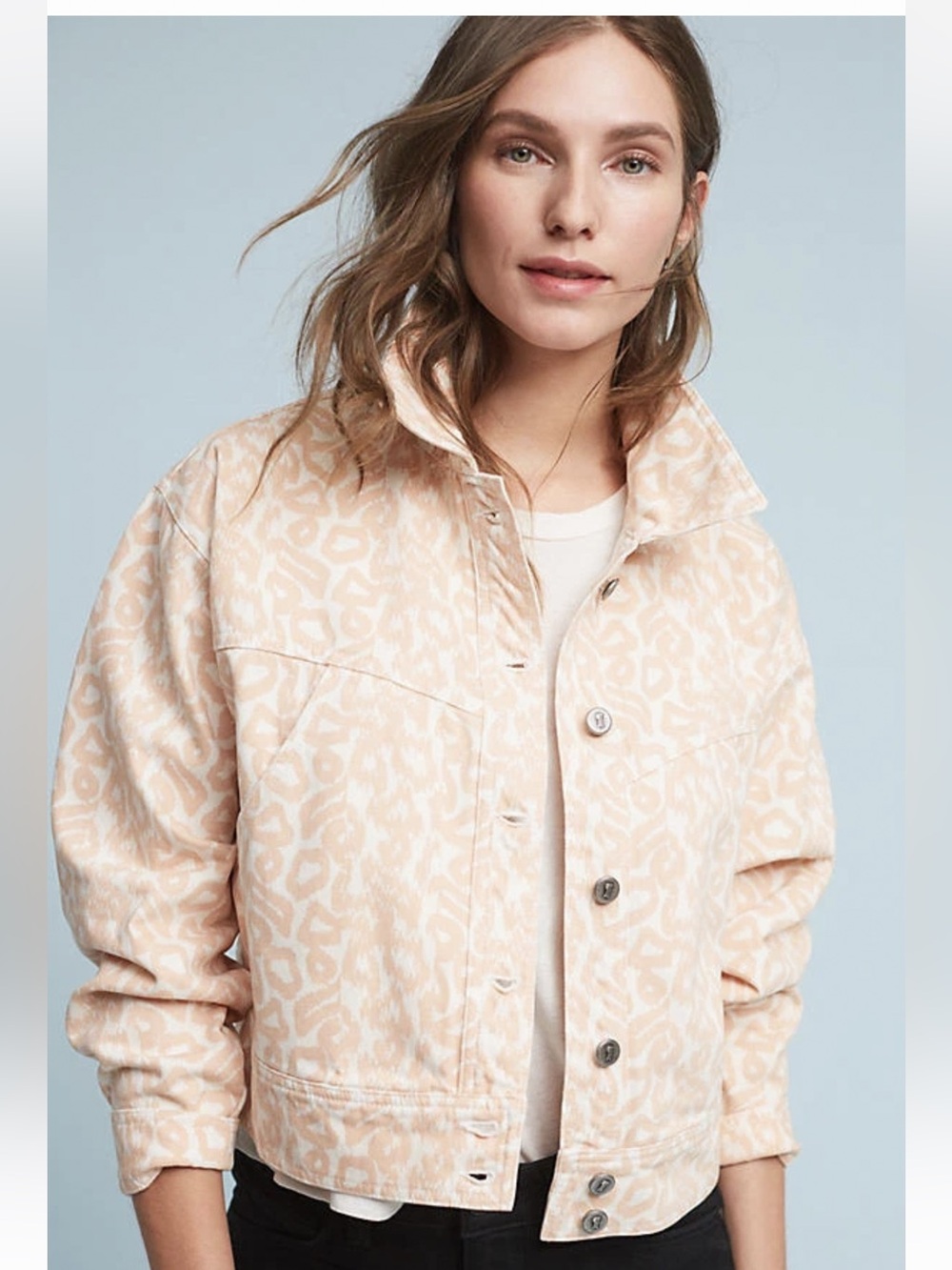 Antropologie Pilcro and Letterpress Leopard Dolman Denim Jacket Sz L